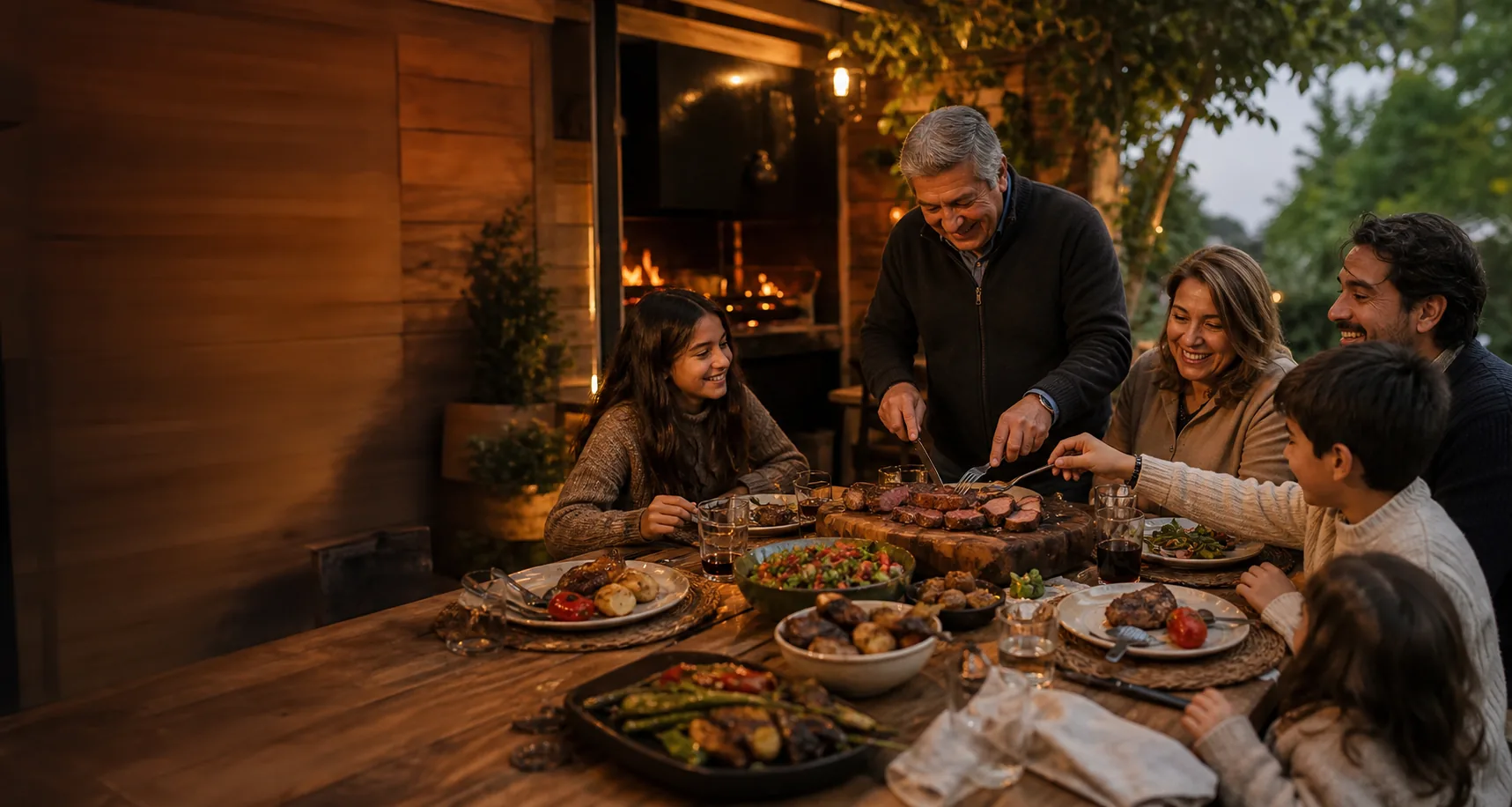 Familia compartiendo una parrillada